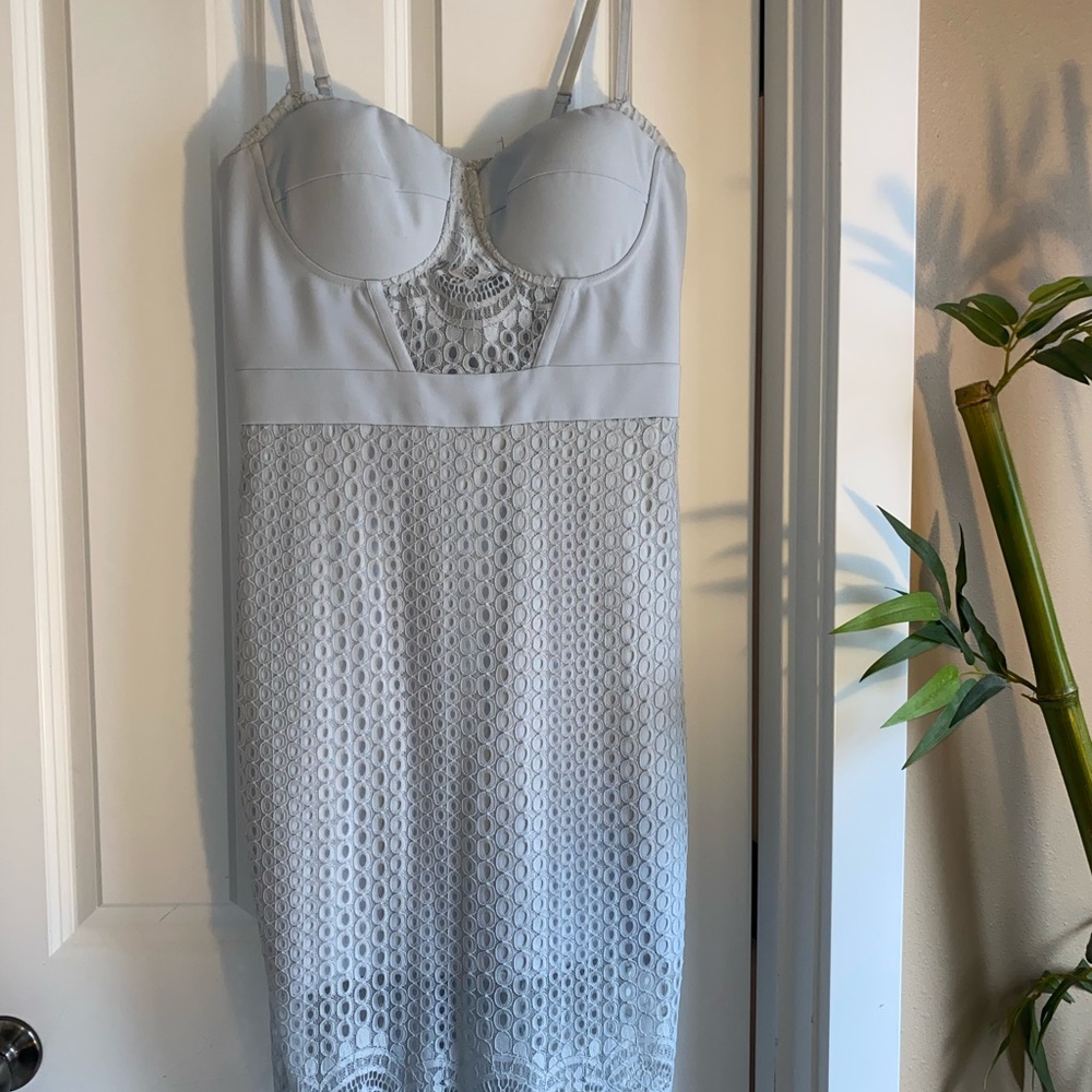 Bebe pewter (light grey/blue) midi lace bustier dress size small - Picture 3 of 5